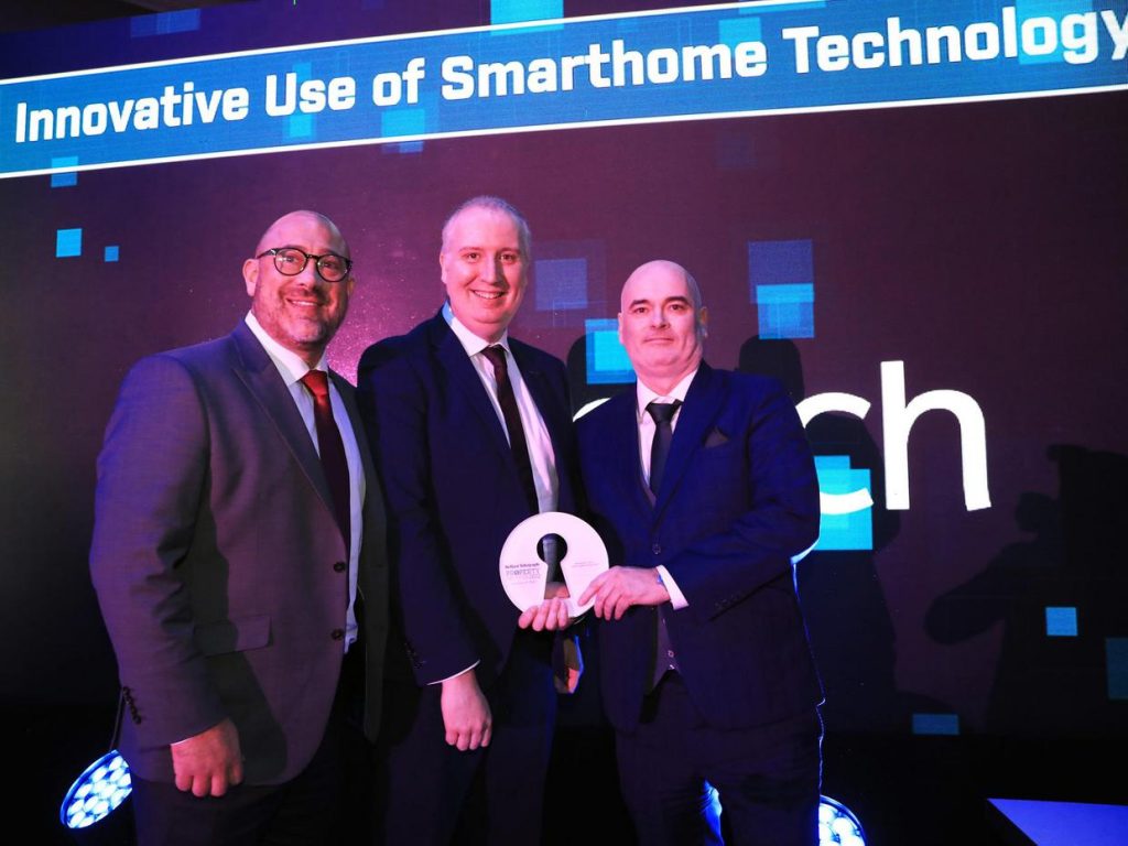 Garret Kavanagh, director of Openreach, presents Innovative Use of Smart Home Technology to Steven Bell and Joe Magill, partners of Slemish Design Studio Architects